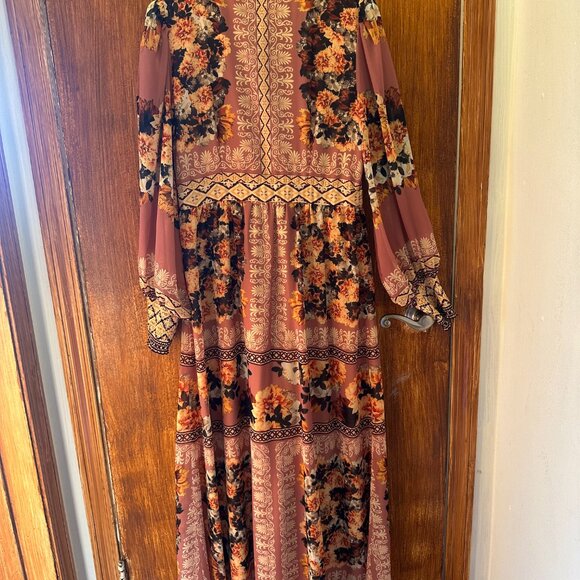 Anthropologie Vineet Bahl Embroidered Long Sleeve Rose Print Dress - Picture 7 of 8